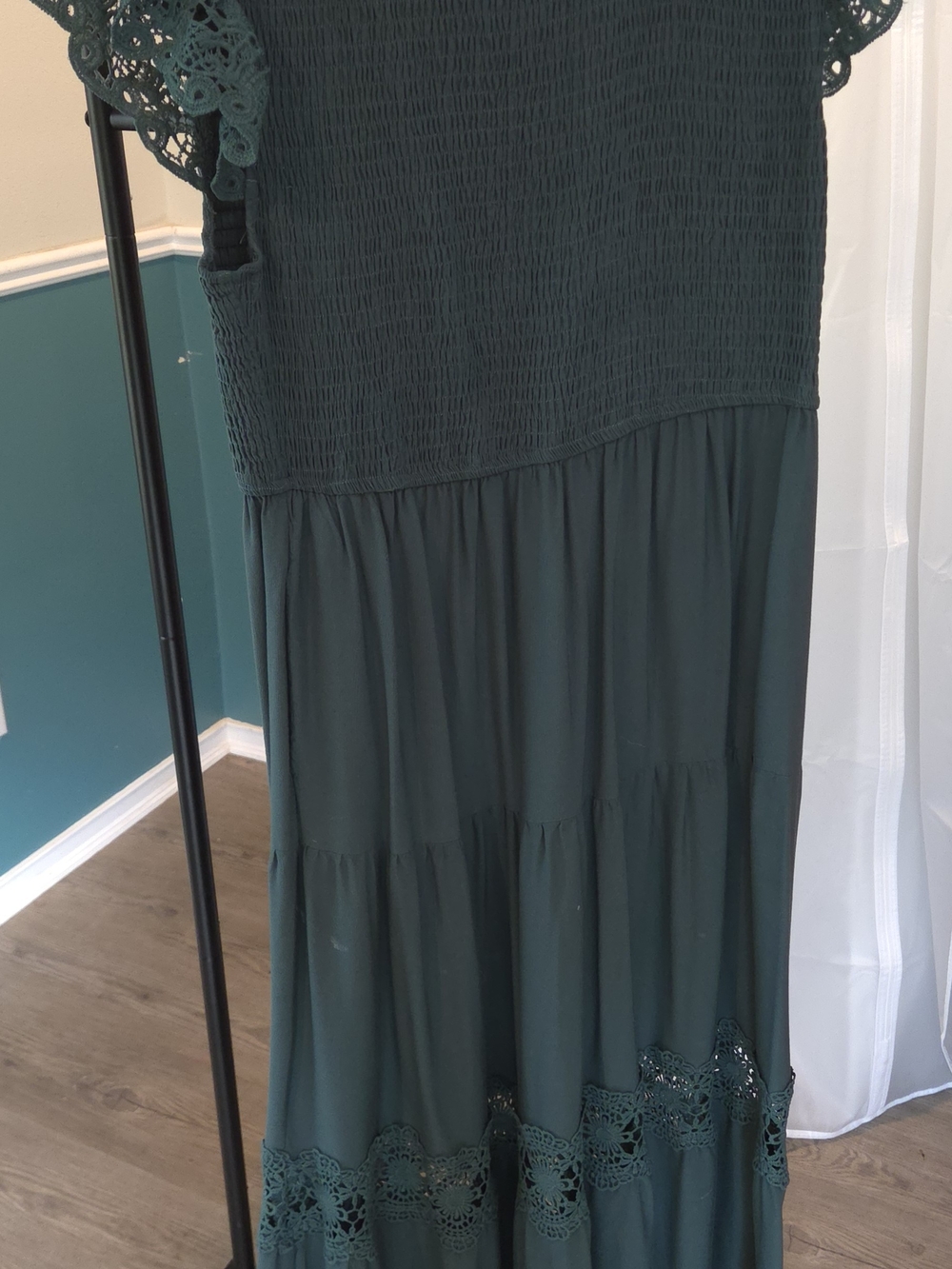 Women’s Dark Teal Tiered Maxi Skirt with Lace Trim
